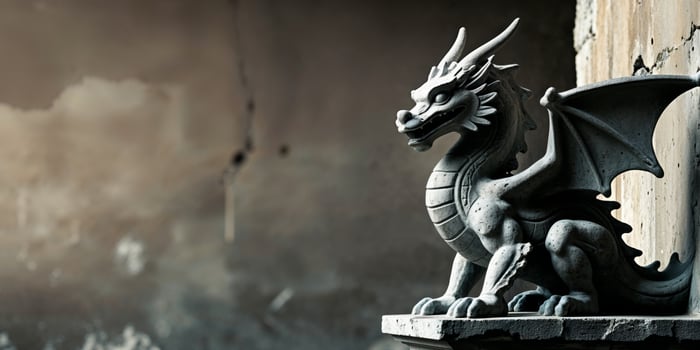 A statue of a dragon on a ledge photo