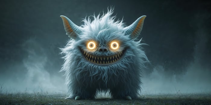 A monster with glowing eyes and horns photo