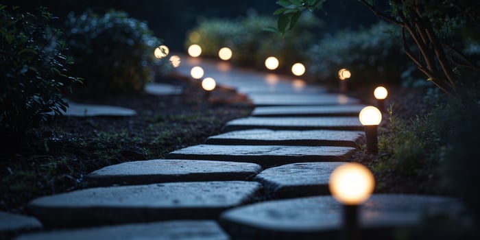 A pathway with several lights on it photo