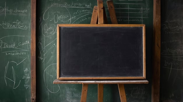 Empty Blackboard on Easel with Chalkboard Background for Learning Concepts photo