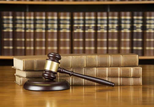 Justice Symbol, Gavel Resting front of Legal Book photo
