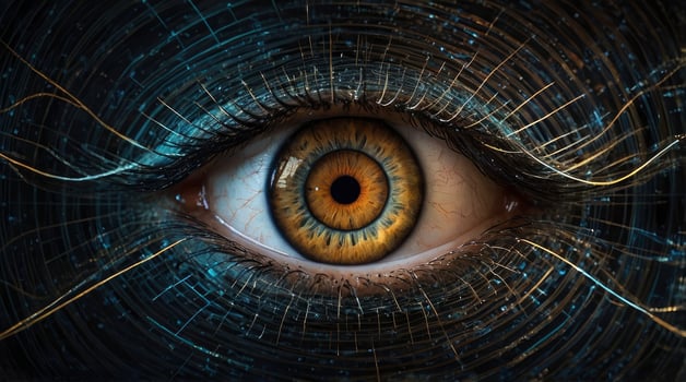 Detailed Human Eye Closeup with Intricate Circular Lines and Warm Tones photo
