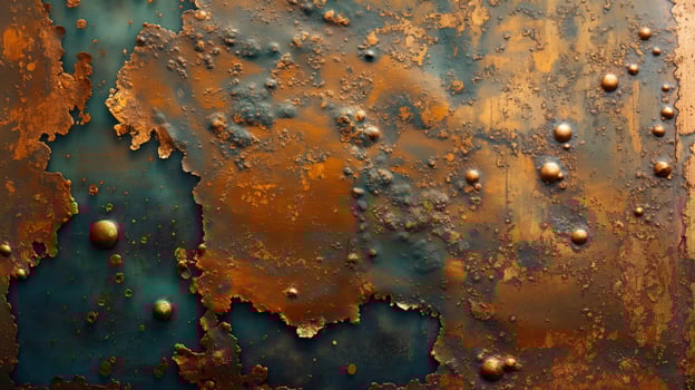 Abstract texture featuring a blend of turquoise and rust-like colors, evoking a sense of age and erosion. photo