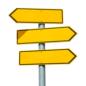 Blank yellow signpost with three placard isolated on white background. template mock up photo
