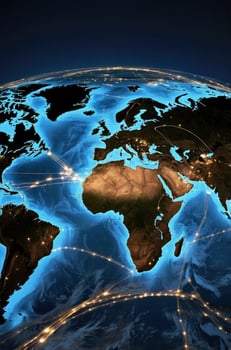Global Network Connection Around the Earth Visualization with Lights and Data photo