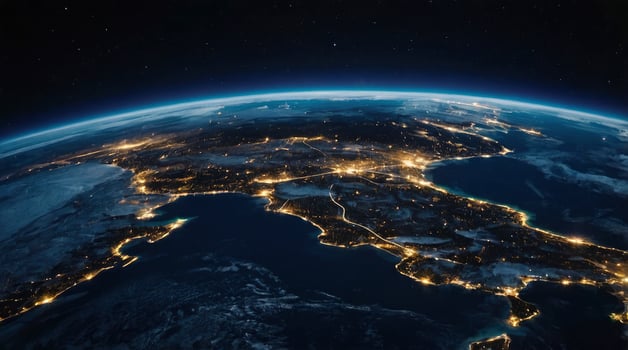 Earth View at Night Showing City Lights From Space Perspective photo