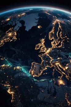 Europe From Space Showing City Lights and Power Line Connection photo