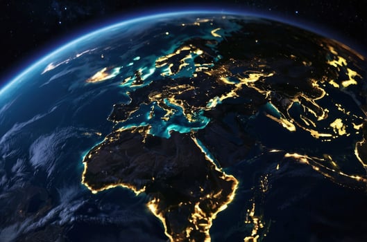 Earth View at Night Showing City Lights Across Europe and Africa photo