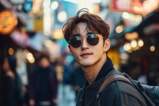 A man wearing sunglasses in a city street photo