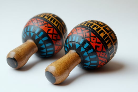 Colorful maracas resting on white background representing latin american music photo