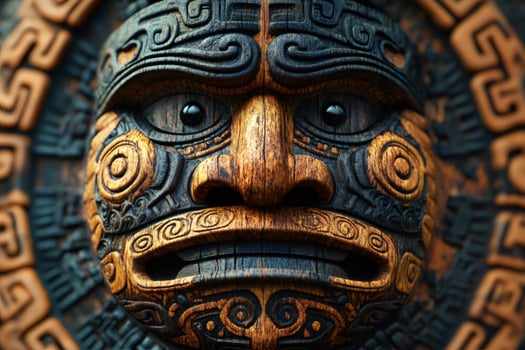 Intricate polynesian maori mask exhibiting traditional carvings photo