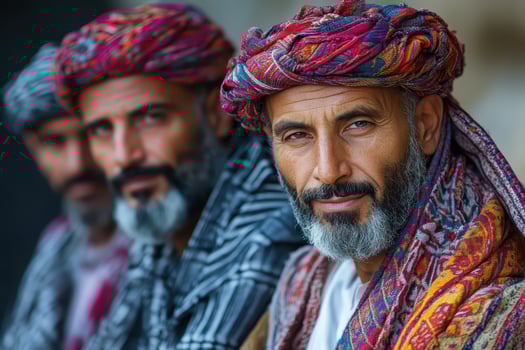 Three men in traditional clothing with beards photo