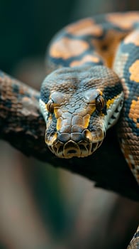 A snake with a yellow and black head photo