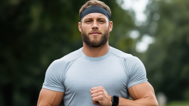 runner wearing smart headband, showcasing fitness and determination photo