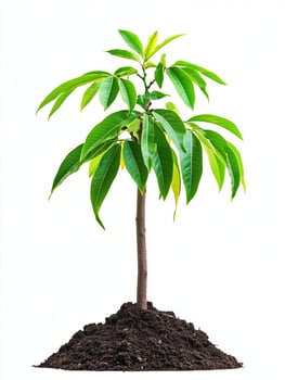 Mango Tree above soil, photorealistic Mango Tree plant with soil, isolated on white photo