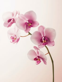 Elegant Pink Orchid Blossoms on Stem in Soft Focus Studio Shot photo