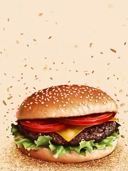 Appetizing Hamburger Illustration with Sesame Bun and Fresh Ingredients photo