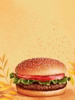 Delicious Burger with Lettuce and Tomato Illustration on Light Brown Background photo