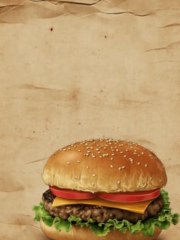 Delicious Hamburger Artwork on Crumpled Paper with Fresh Ingredients Close-up photo