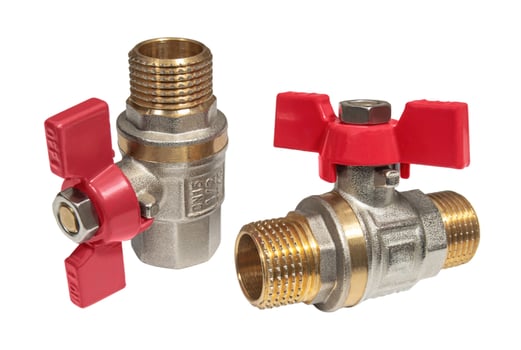 Ball valves with red level handles photo