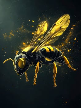 Striking Wasp Illustration with Intricate Details and Golden Accents for Design photo