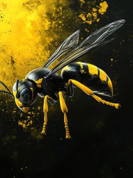 Flying European Wasp Insect with Yellow and Black Stripes Design Element photo