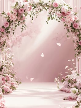 Floral Archway Decorated with Roses and Greenery for Wedding or Event photo