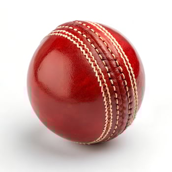 Red Kookaburra Cricket Ball Fully Round and Shiny Isolated on White Background. photo