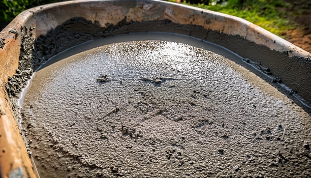 Wet Concrete Ready for Use in Construction Project at a Rural Site Under Bright Sunlight photo