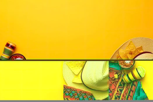 Celebrating Cinco De Mayo Mexican Fiesta with Sombrero Nachos and Colorful Decorations photo