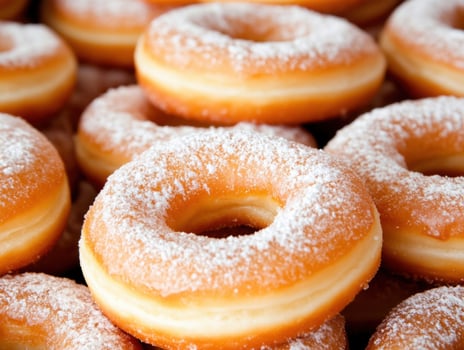 Freshly baked donuts with powdered sugar ready for serving photo