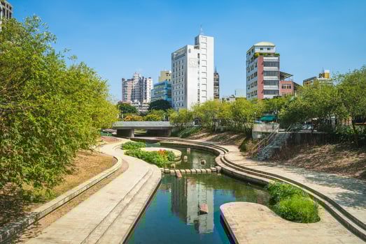 Scenery of Taichung Liuchuan Canal Waterfront in Taichung City, Taiwan photo