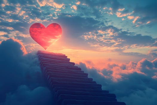 Ascending Stairway to Heart in Cloudy Sky at Sunset Background photo