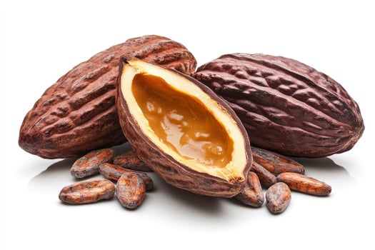 Close Up of Cacao Pods and Beans for Chocolate Making photo