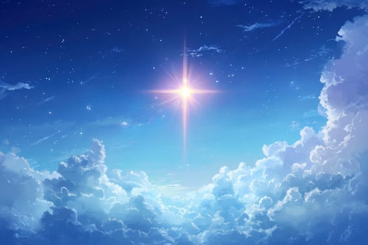 Star Shining Brightly in Night Sky with Clouds Dreamlike Concept photo