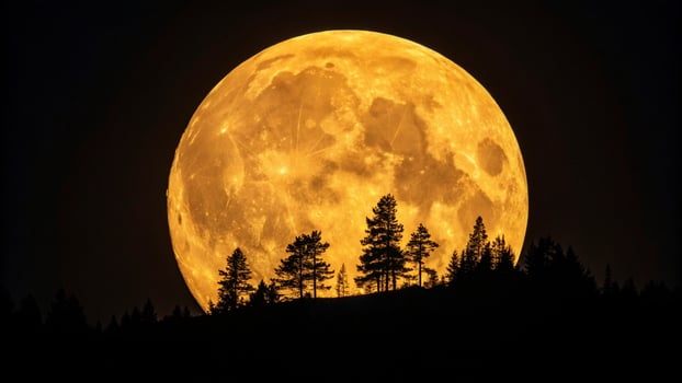 Full MoonYellow MoonNight Sky the full moon rises over the trees in the night sky photo