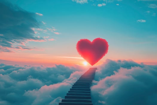 Stairway to Love Heart in Sky with Sunset and Clouds photo