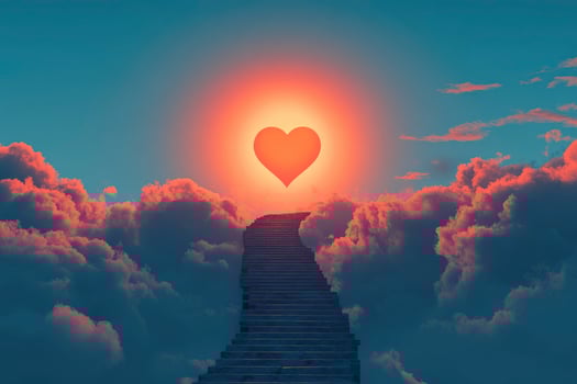 Stairway to Love Heart Shining Above Clouds in Dreamy Sky photo
