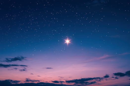 Bright Star Shining in Dark Blue Night Sky at Twilight Hour photo
