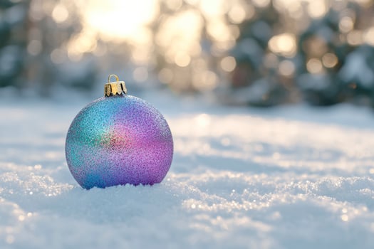 Christmas Ornament Ball Resting in Fresh Snow During Winter Season photo