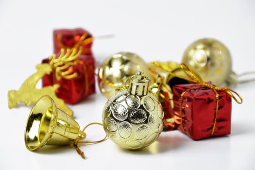 Close up of golden Christmas ornaments collection photo