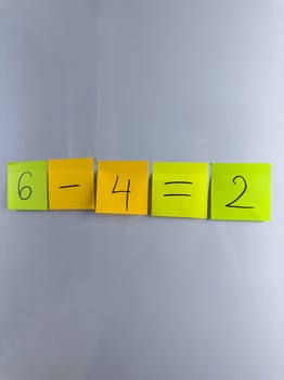 Simple math equation with subtraction of number photo
