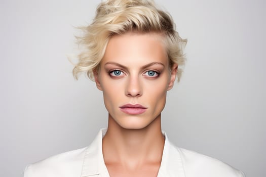 A beautiful blond woman with short hair photo