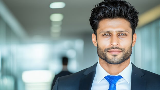 A man in a suit and tie looking at the camera photo