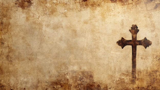 Antique wooden cross on rustic grunge background photo