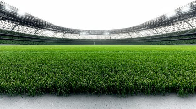 Empty Green Soccer Stadium Under Bright Sky photo