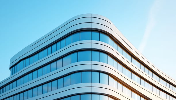 Modern Architectural Building Design Urban Landscape Glass Facade Bright Background Futuristic Concept photo