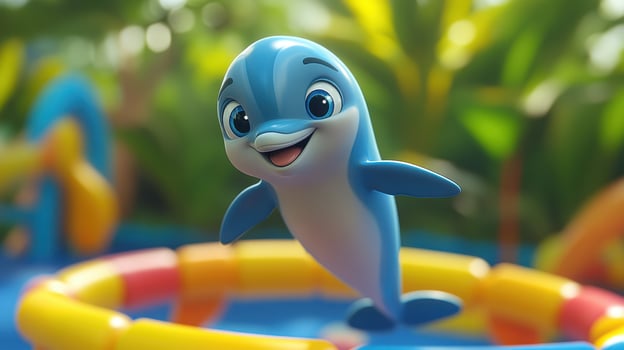 Cheerful Cartoon Dolphin with Vibrant Background photo