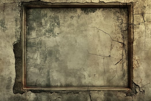 Old grunge wall with cracked wall and a wooden frame photo