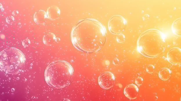 Bubbles on a colorful background with a sun shining through photo